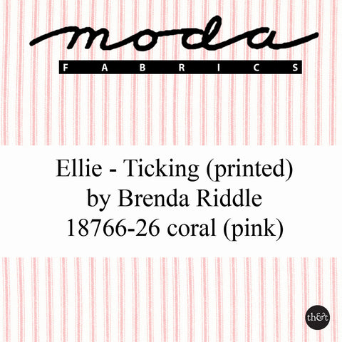 Ellie | Ticking | Coral (pink) | 100% cotton | Brenda Riddle