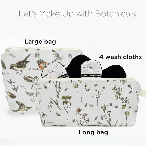 th&t MAKEUP BAGS - birds - with 2 washable pads for application and removal of face products