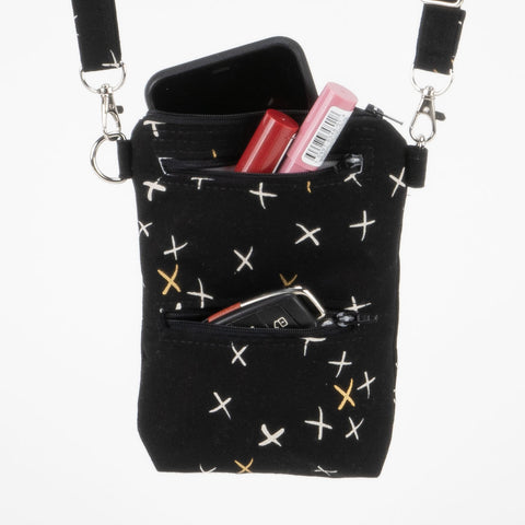 SEW HAPPY CROSSES Crossbody Phone Bag - Black