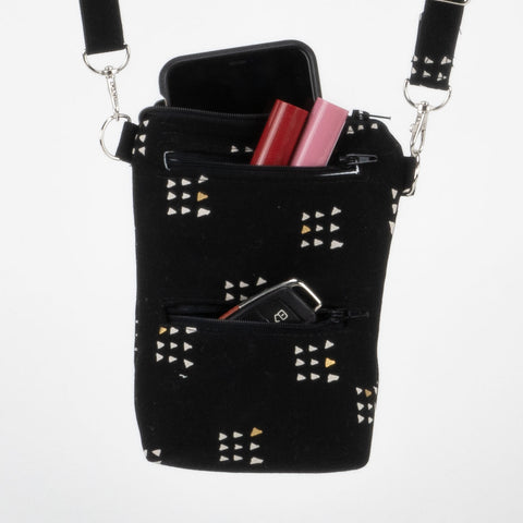 SEW HAPPY STAMPED Crossbody Phone Bag - Black