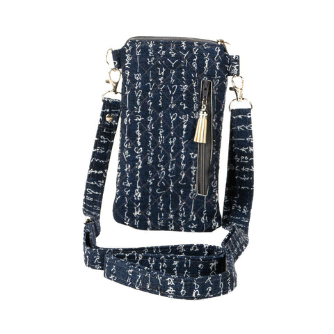 CROSS BODY MINI PHONE BAG - Japanese Indigo & Poetry