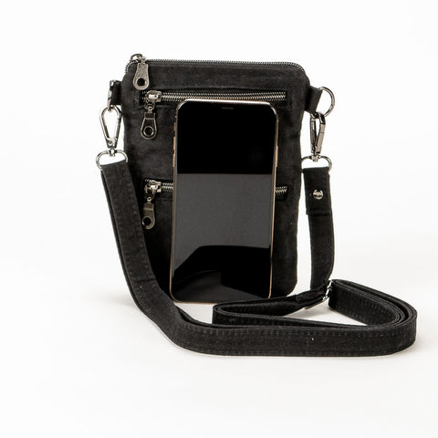 WAXED CANVAS Crossbody Phone Bag - Black