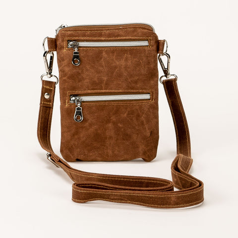 WAXED CANVAS Crossbody Phone Bag - Brown