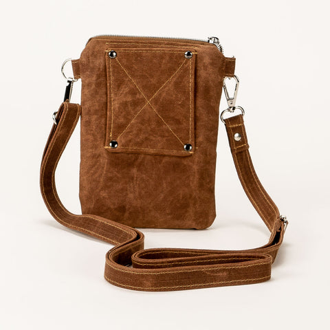 WAXED CANVAS CrossBody Dog Walker Phone Bag - Brown