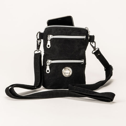 WAXED CANVAS Crossbody Dog Walker Phone Bag - Black