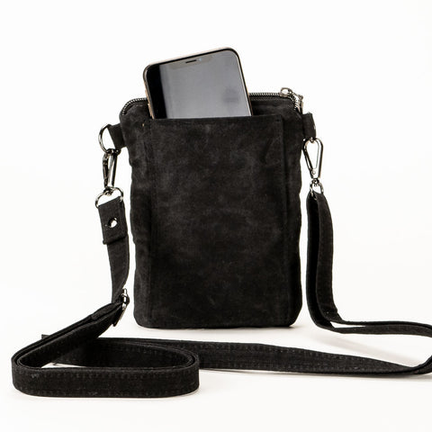 WAXED CANVAS Crossbody Dog Walker Phone Bag - Black