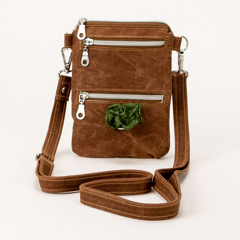 WAXED CANVAS CrossBody Dog Walker Phone Bag - Brown