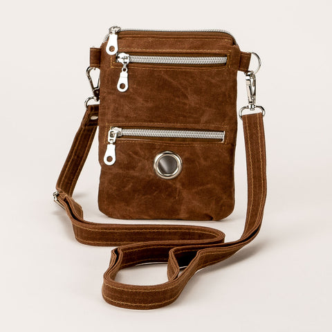 WAXED CANVAS CrossBody Dog Walker Phone Bag - Brown