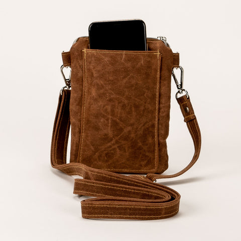 WAXED CANVAS CrossBody Dog Walker Phone Bag - Brown