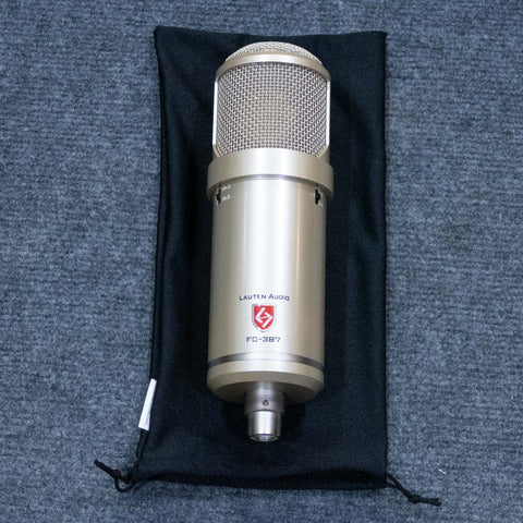 Lauten Audio FC-387 mic laying on synthetic dust free large mic cover